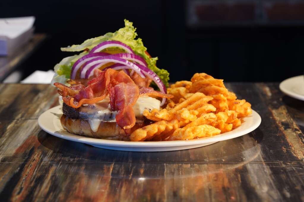Fast Food hamburger at the Dew Drop Inn, Derby, CT