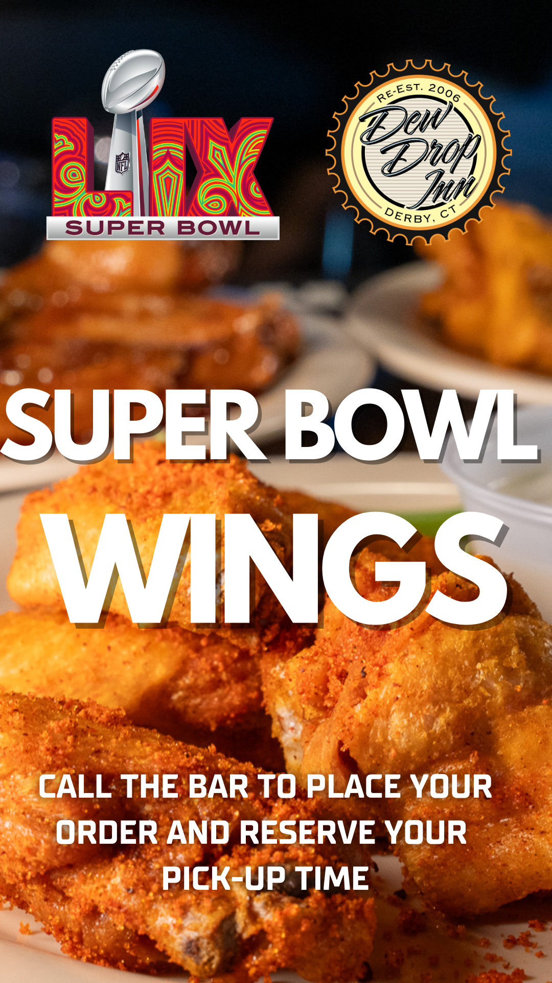 SUPER BOWL WING MENU AT THE DEW DROP INN